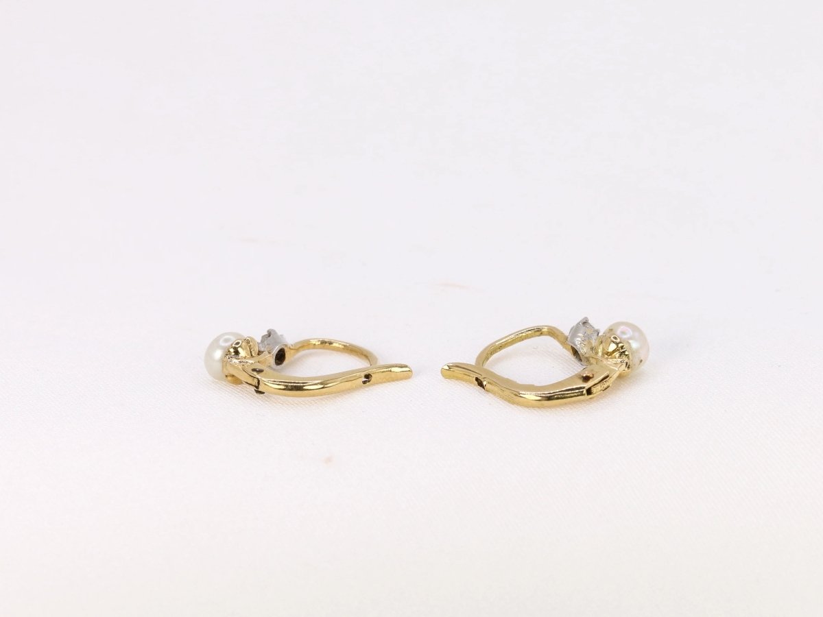 Dormeuses anciennes en or, diamants et perles fines - Castafiore