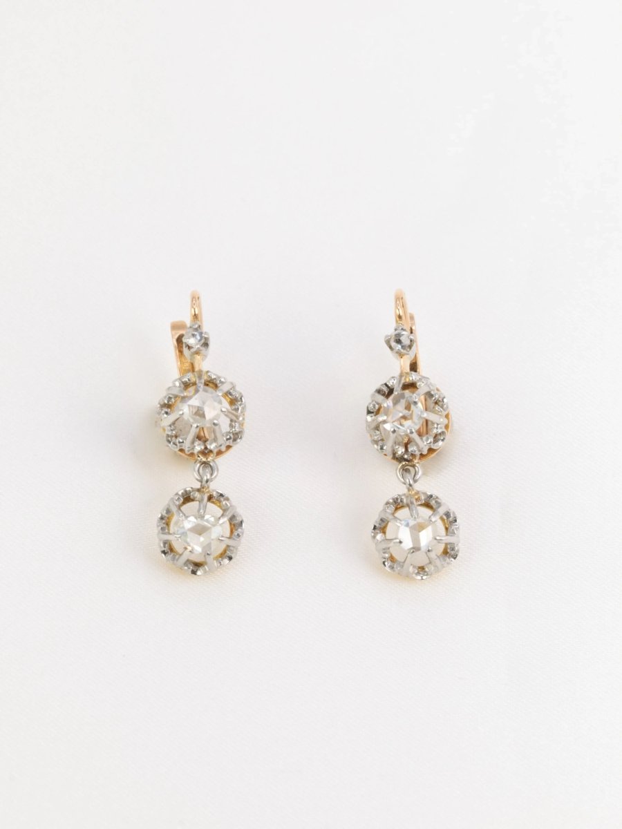 Dormeuses anciennes en or et diamants taillés en rose - Castafiore