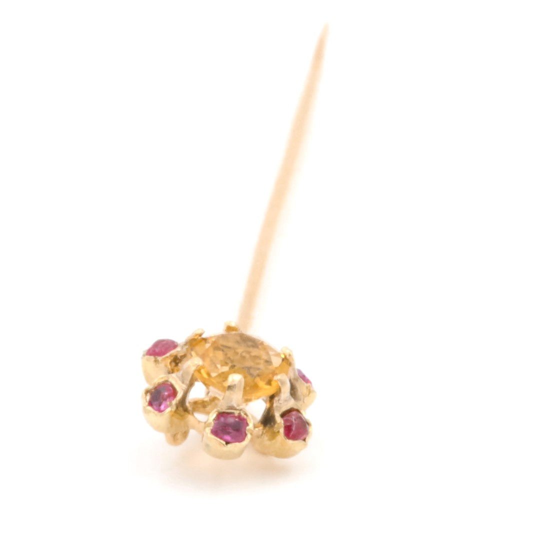Epingle à cravate fleur en or jaune, rubis et citrines - Castafiore