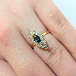 Marquise en or jaune diamants et saphir - Castafiore