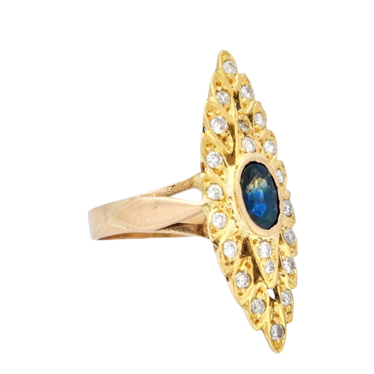 Marquise en or jaune diamants et saphir - Castafiore