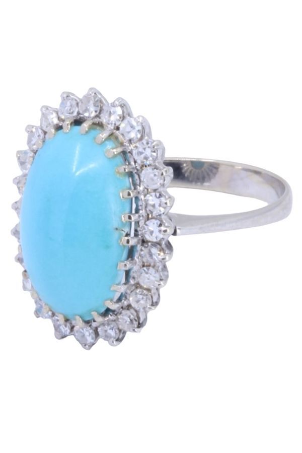 Marquise turquoise et diamants en or blanc - Castafiore