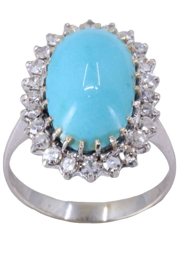 Marquise turquoise et diamants en or blanc - Castafiore