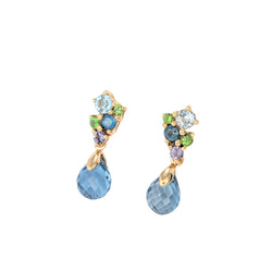 Boucles d'oreilles or rose topaze tsavorite cordérite