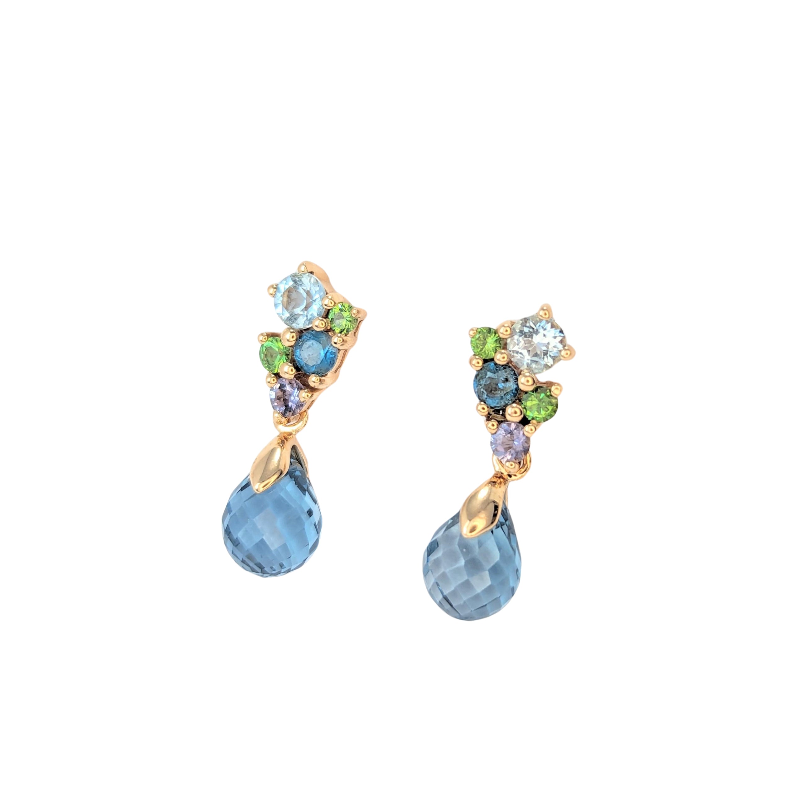 Boucles d'oreilles or rose topaze tsavorite cordérite