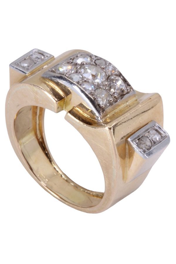 Bague tank en or jaune et diamants