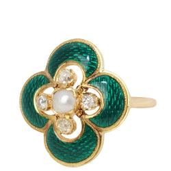 Bague ancienne en or jaune, perle et diamants