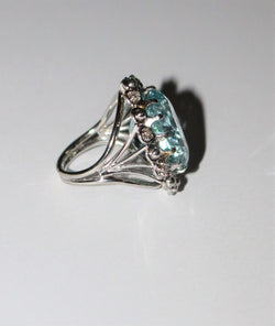 Bague Cocktail aigue-marine or blanc