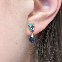 Boucles d'oreilles or rose topaze tsavorite cordérite