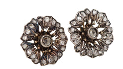 Antique Earrings In Yellow Gold And Silver Adorned With Diamonds