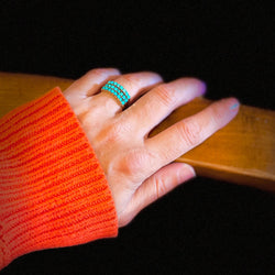 Bague Semainier en or jaune et turquoises