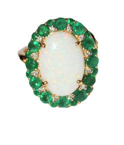 Bague Opale Blanche Et émeraudes