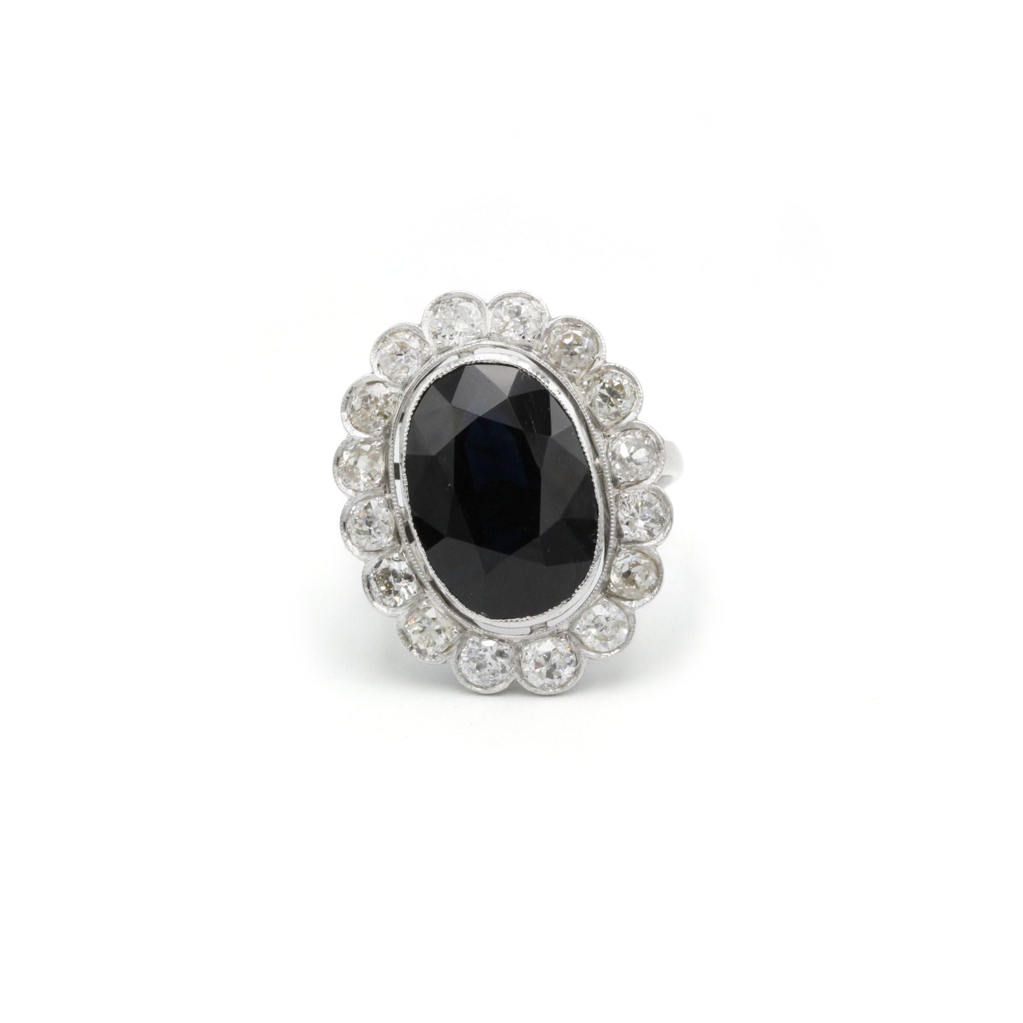 Bague - Platine, Diamants & saphir