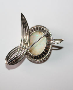 Broche Fleur Or Gris Et Opale blanche