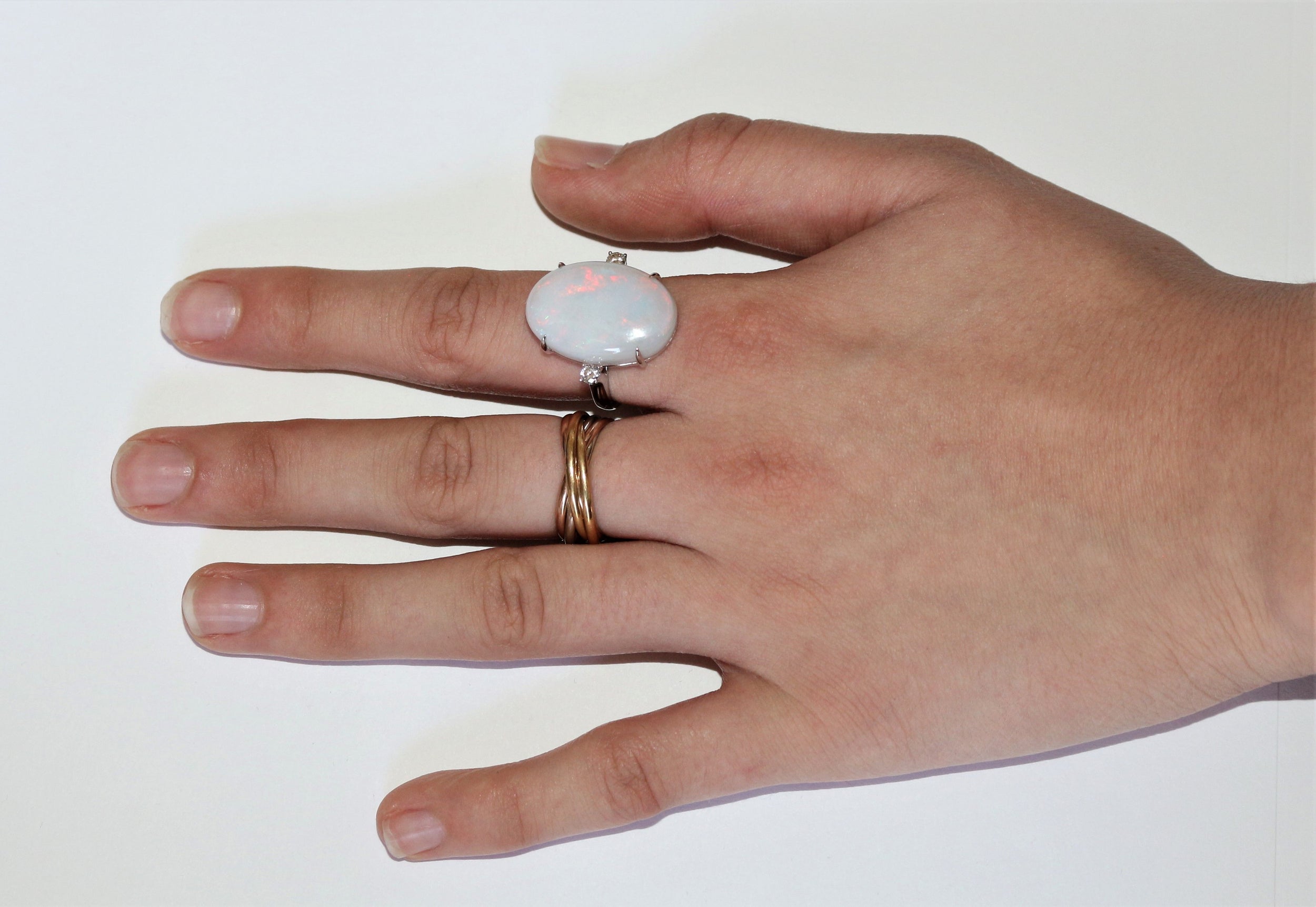 Bague Opale Bague Bandeau Bague Opale Blanche D'Australie – Castafiore