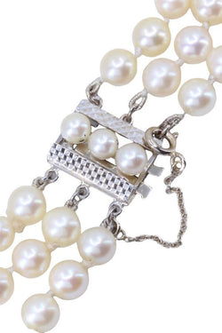 Bracelet 3 rangs et or blanc et perles de culture