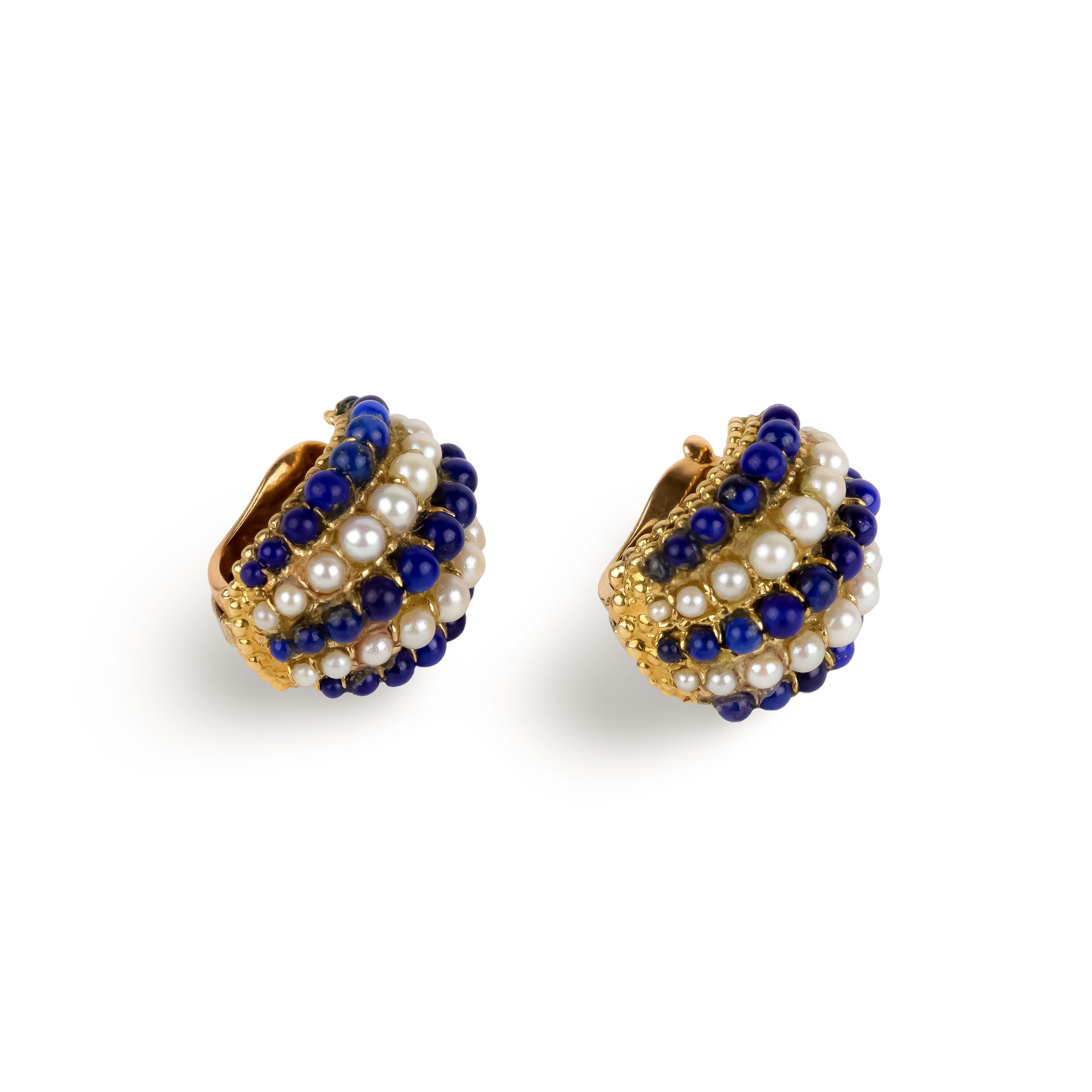 Boucles d'oreilles VCA Twist en or jaune, perles et lapis-lazuli