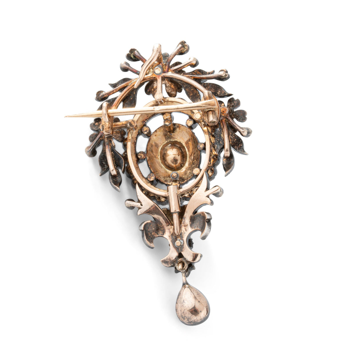 Broche en or jaune, argent et diamants Fin XIX