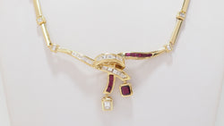 Collier Vintage En Or Jaune, Diamants Et Rubis