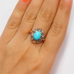 Bague Marguerite en or rose, turquoise et diamants