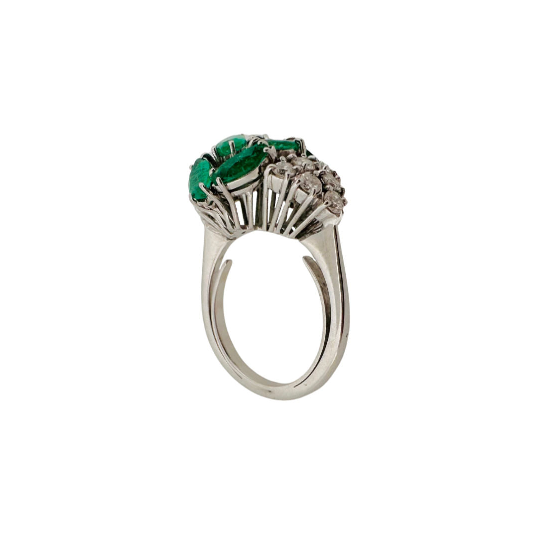 BAGUE FEUILLAGE OR, DIAMANTS & ÉMERAUDES