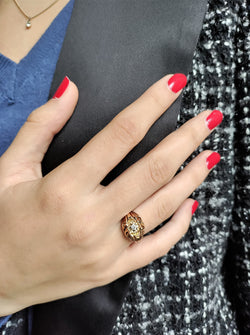 Bague Années 40 Godronnée Et Ajourée