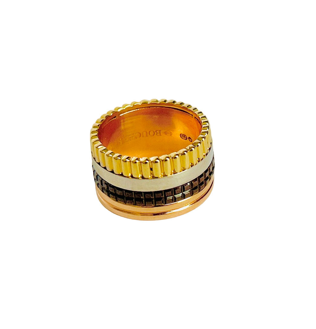 Bague BOUCHERON Quatre Classic grand modèle en or jaune, or rose, or blanc et PVD marron (taille 54)
