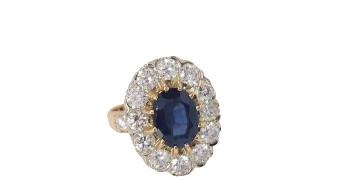 Bague Pompadour en or jaune saphir et diamants