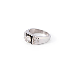 Bague Jonc MELLERIO en or blanc et platine, onyx et diamants