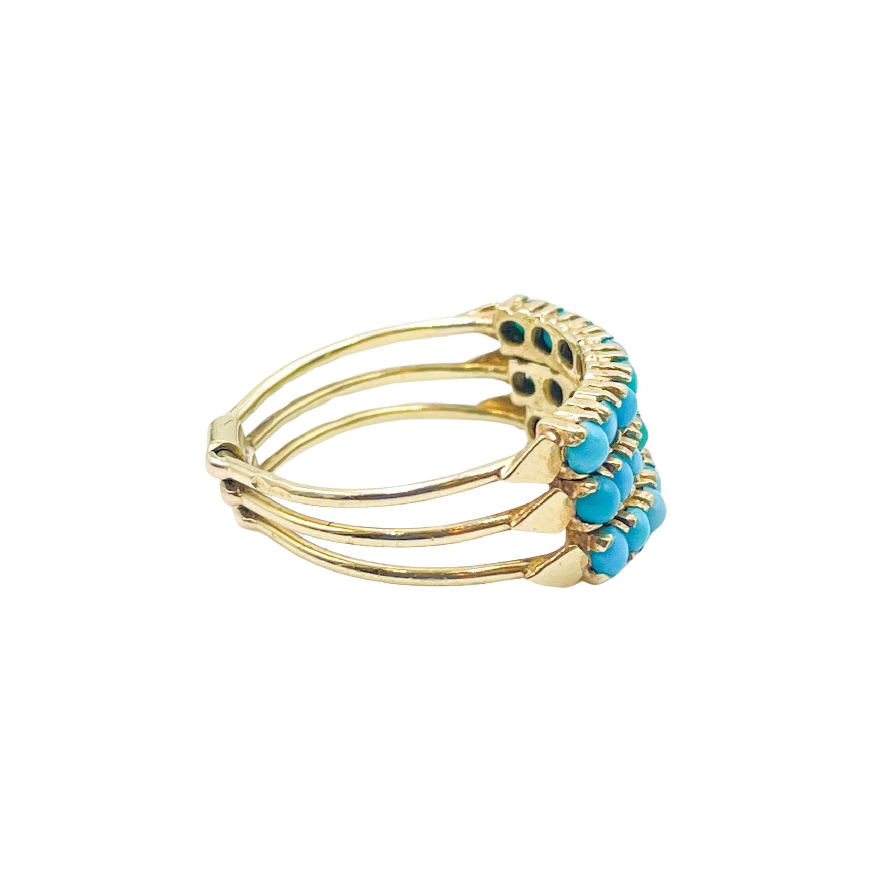 Bague Semainier en or jaune et turquoises