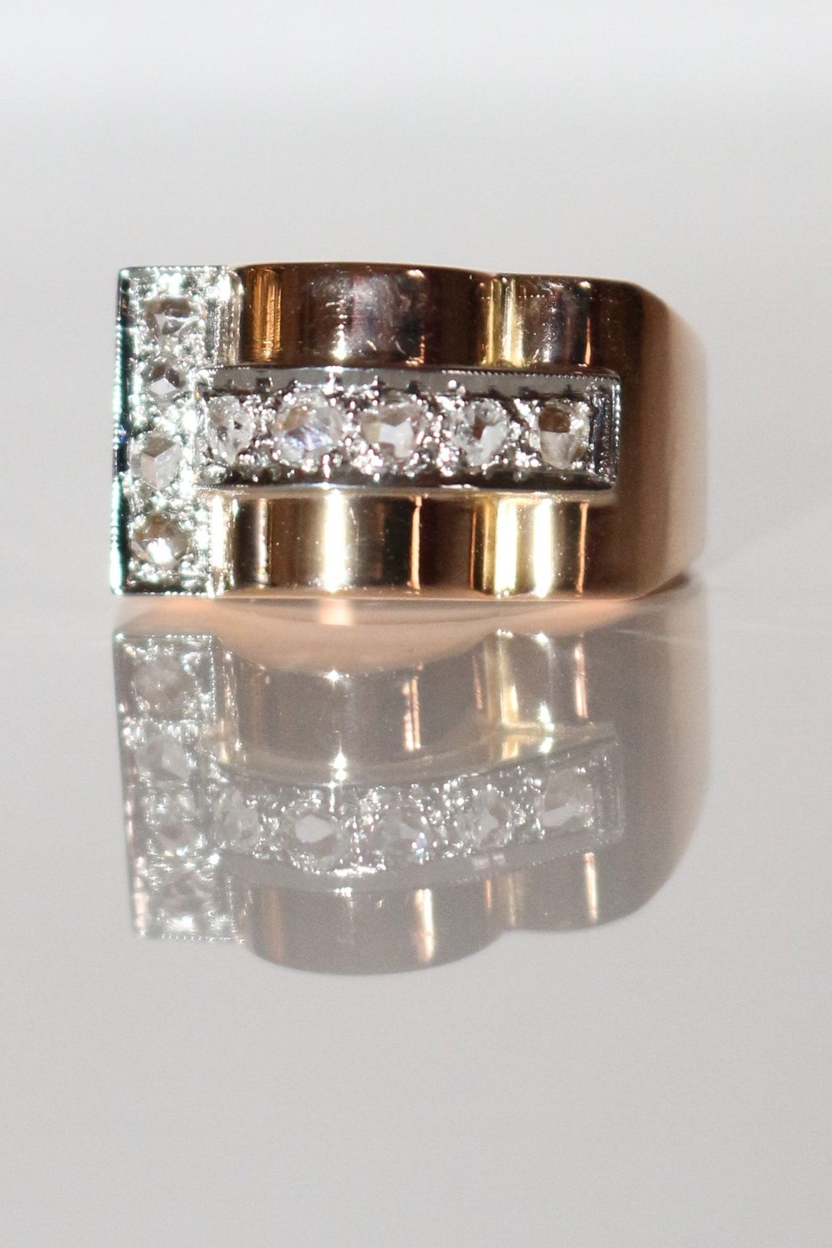 Bague Tank Or Jaune Et Diamants