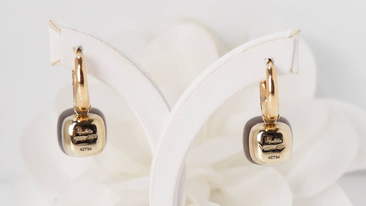 Boucles d'oreilles Pomellato en or rose, pierre de Lune et diamants bruns