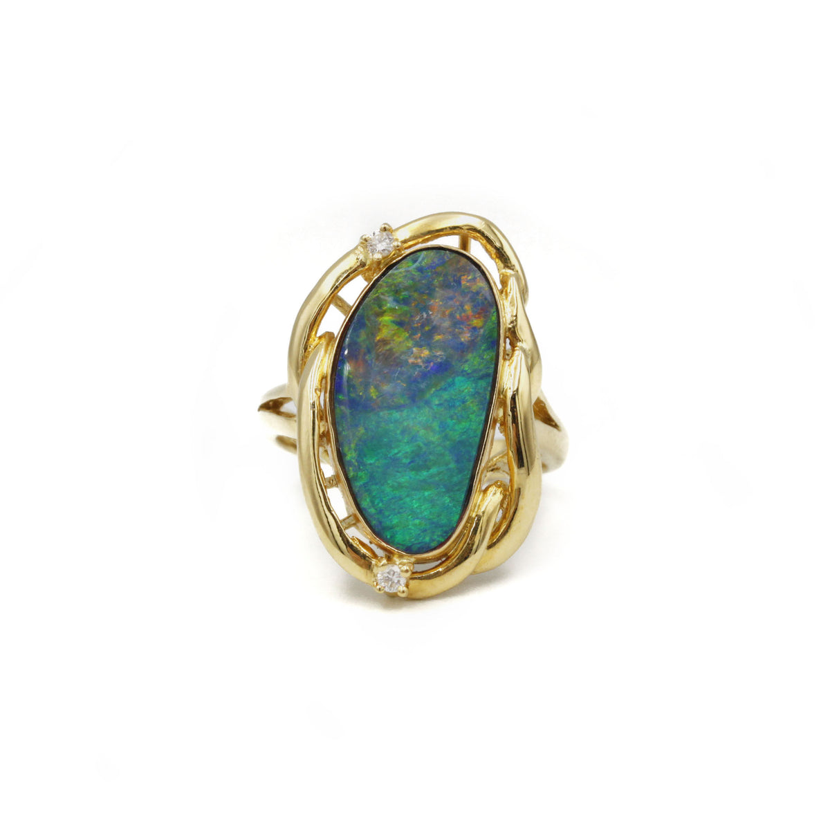 Bague - Or, Opale et diamants