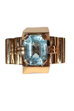 Bague Tank Aigue-marine or jaune