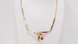 Collier Vintage En Or Jaune, Diamants Et Rubis