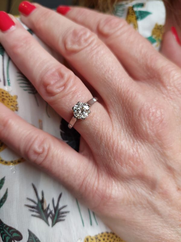 Solitaire ancien diamant 1.20 carat en platine