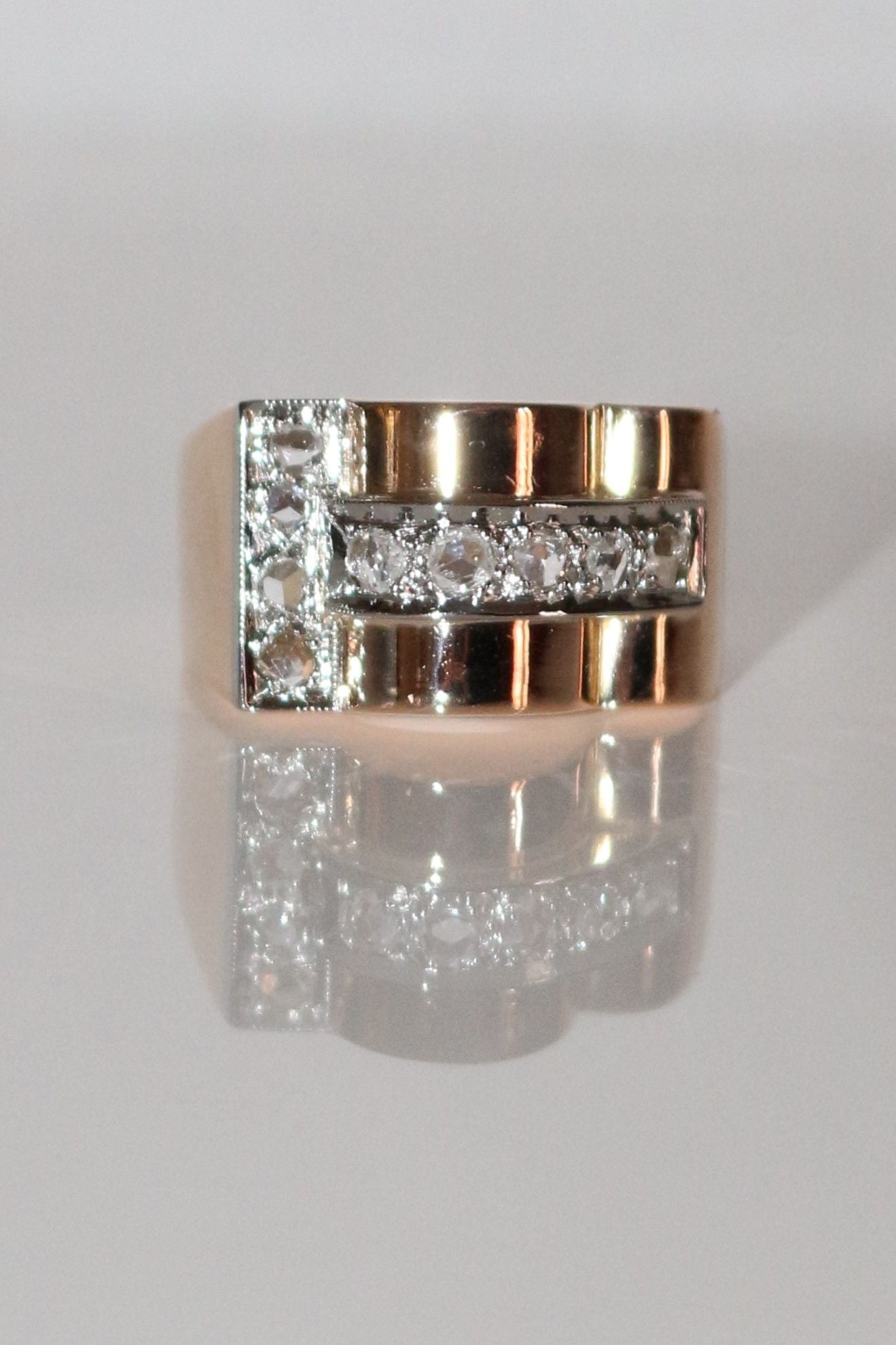 Bague Tank Or Jaune Et Diamants