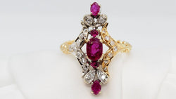 Bague Marquise En Or Bicolore, Rubis Et Diamants