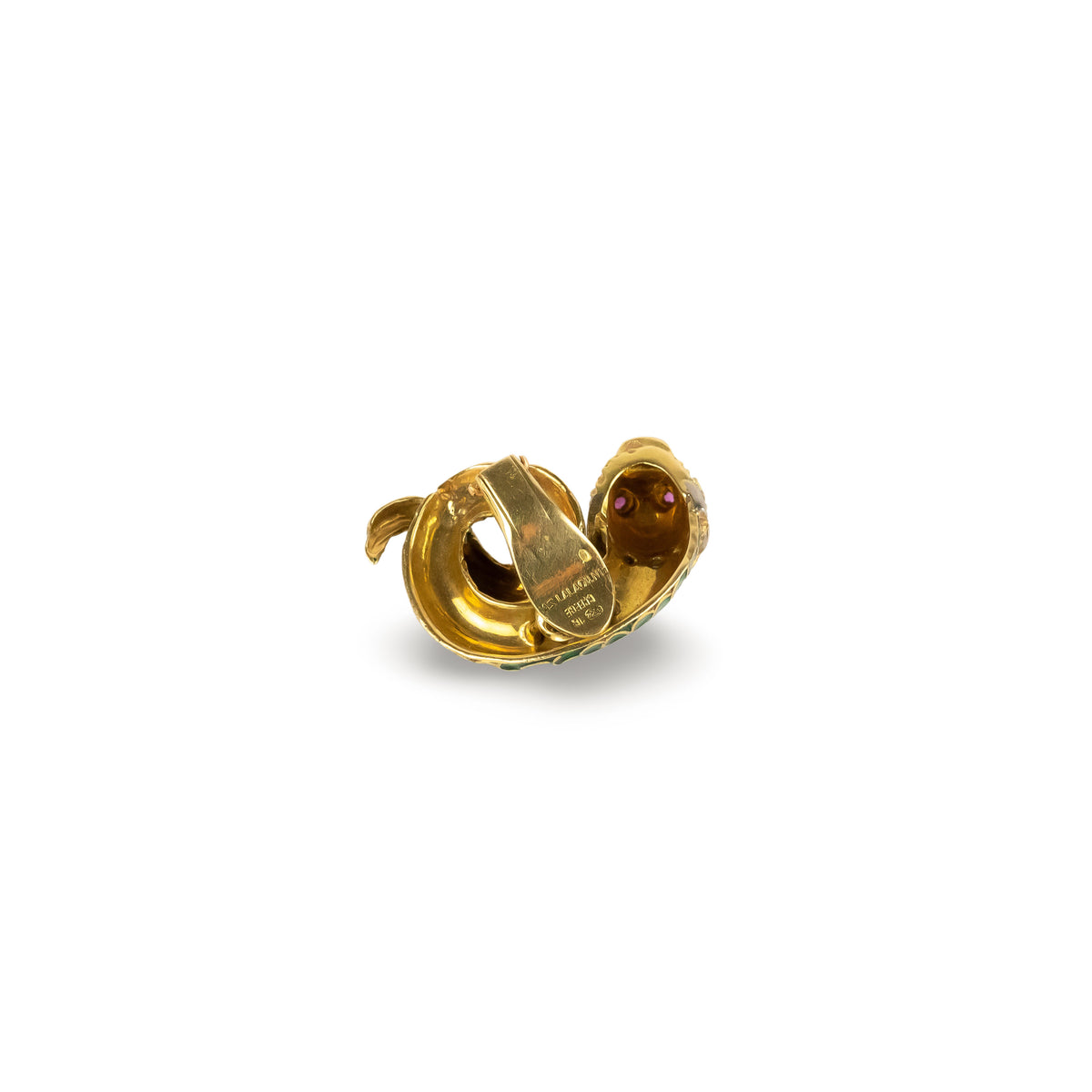 Boucles d'oreilles Clip LALAOUNIS Serpents en or jaune, émail, rubis et diamants