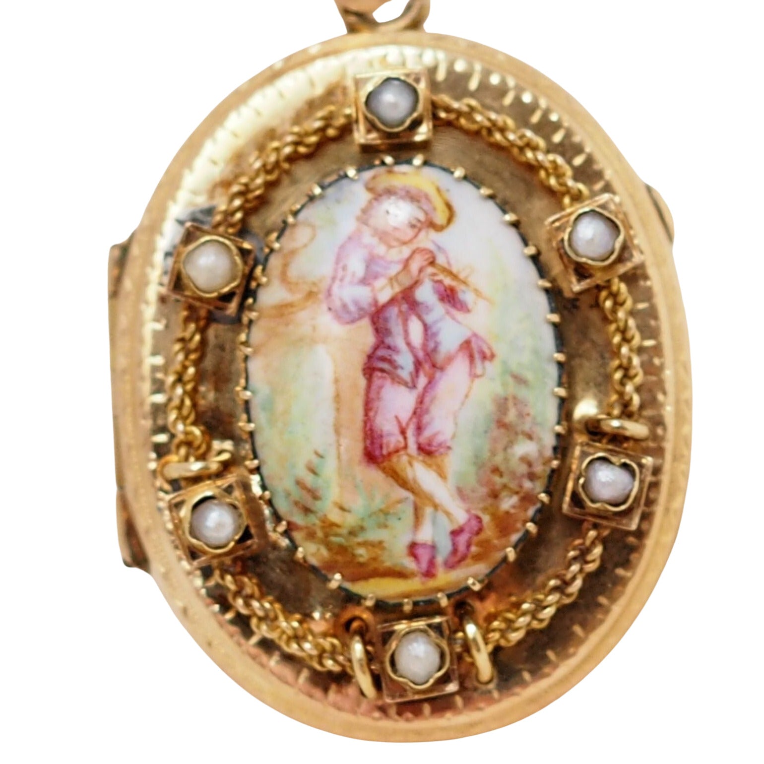 Pendentif Porte Photo Flutiste Porcelaine De Limoge Et Perles