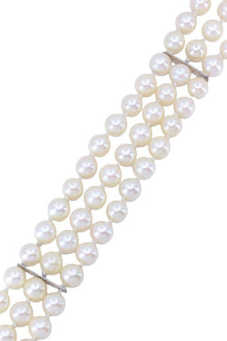 Bracelet 3 rangs et or blanc et perles de culture