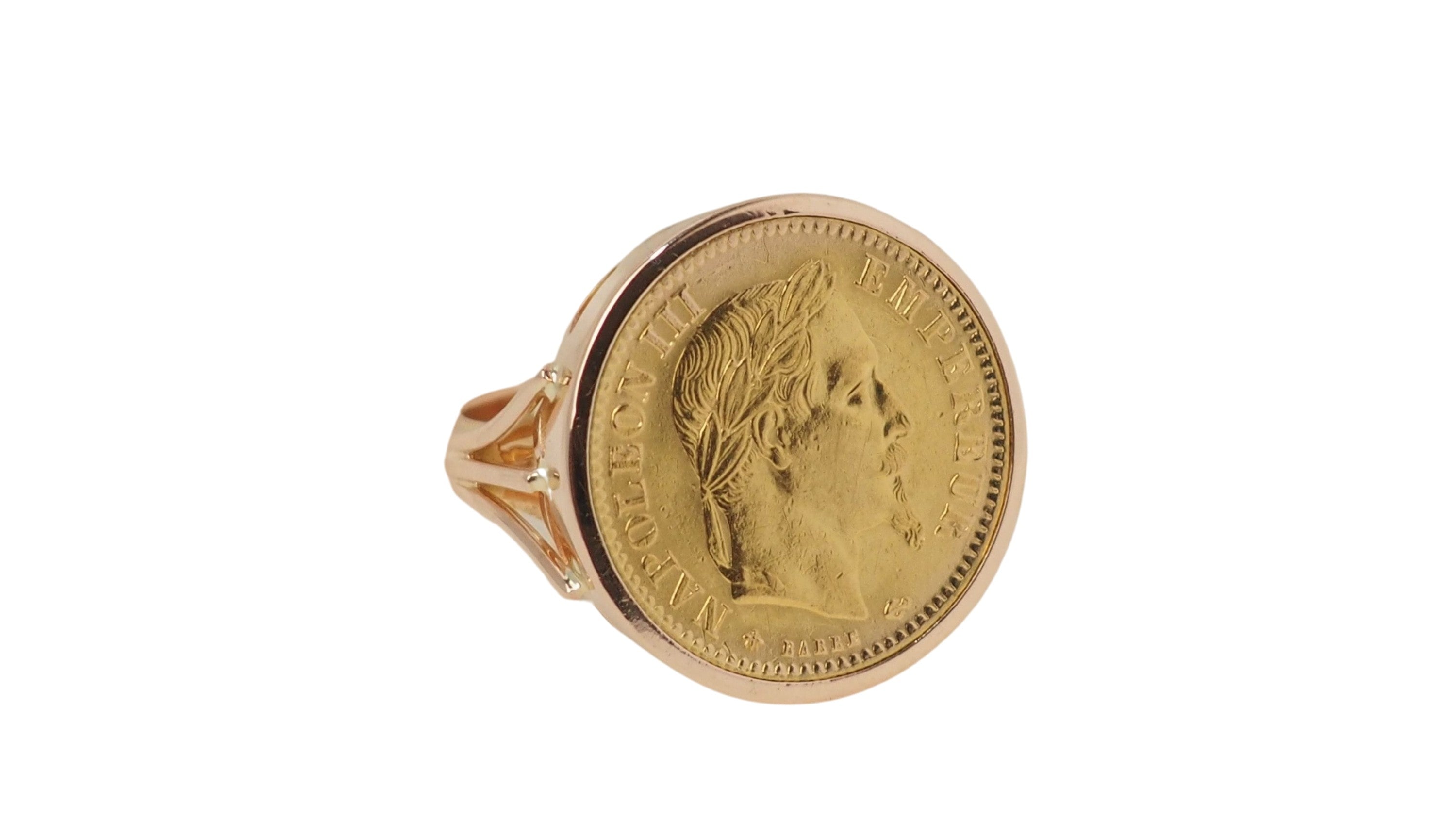 Gold Napoleon III coin ring Castafiore