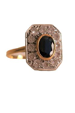 Bague Art Déco Saphir à Pans Coupés