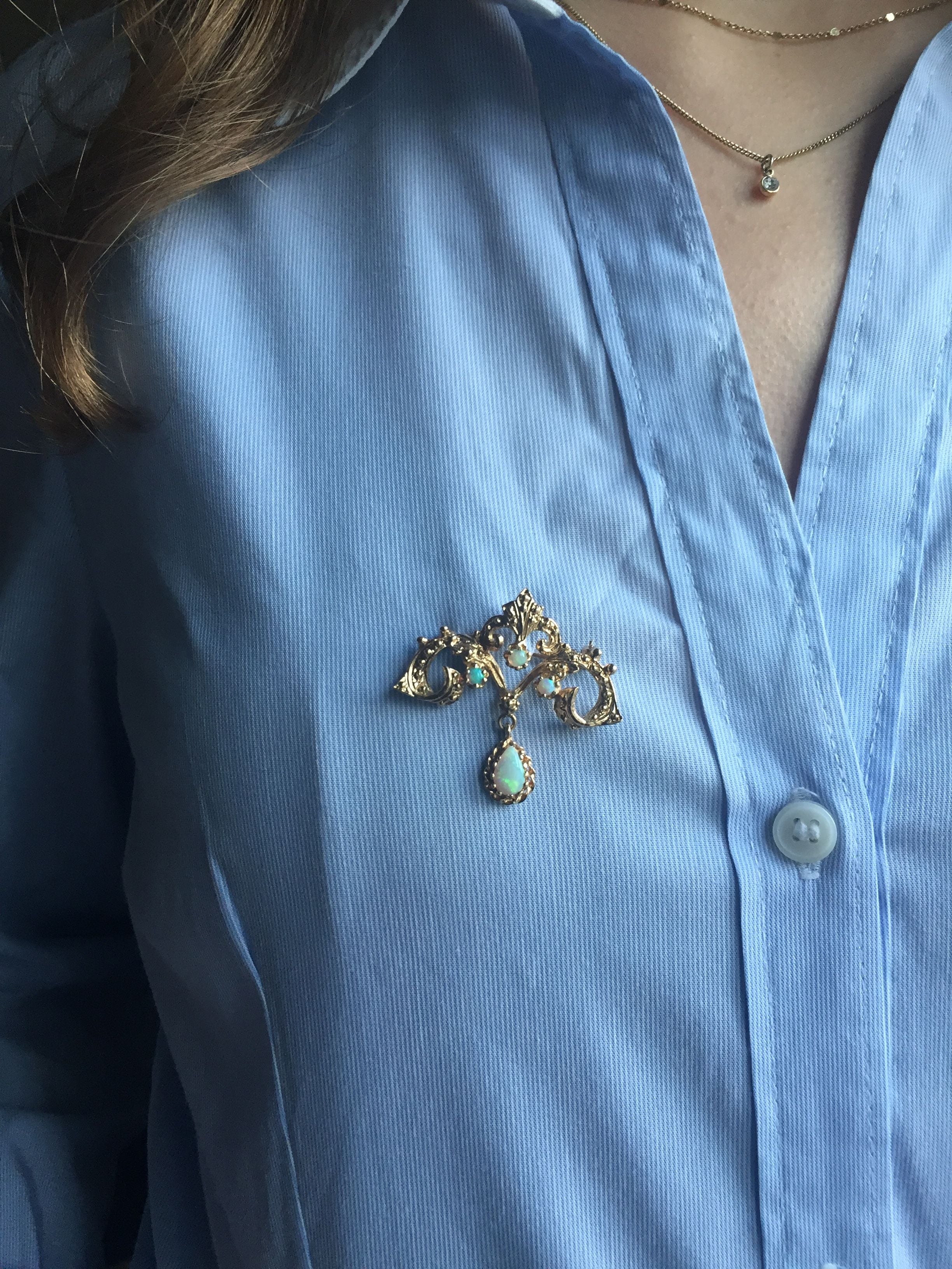 Broche Napoléon III Or Jaune Et Opales