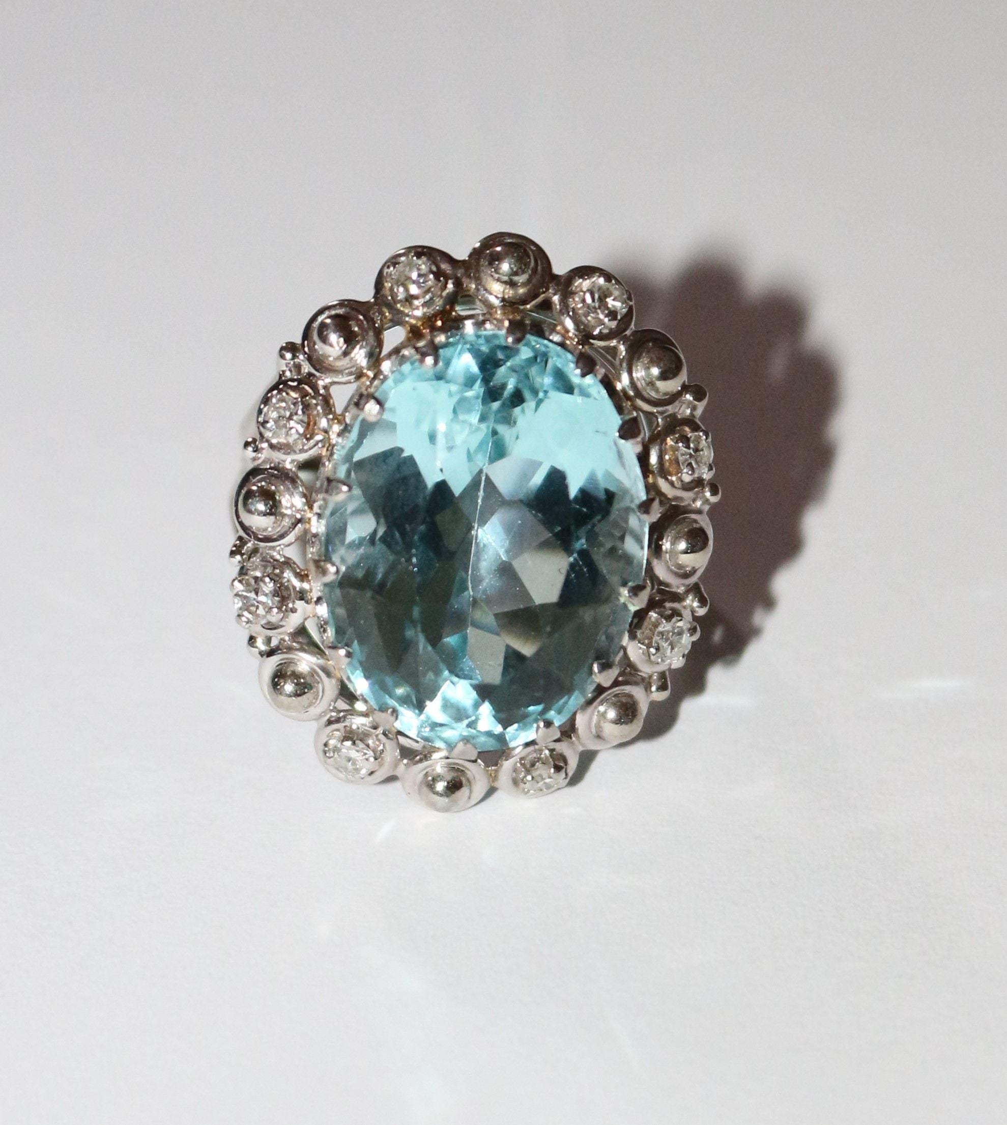 Bague Cocktail aigue-marine or blanc