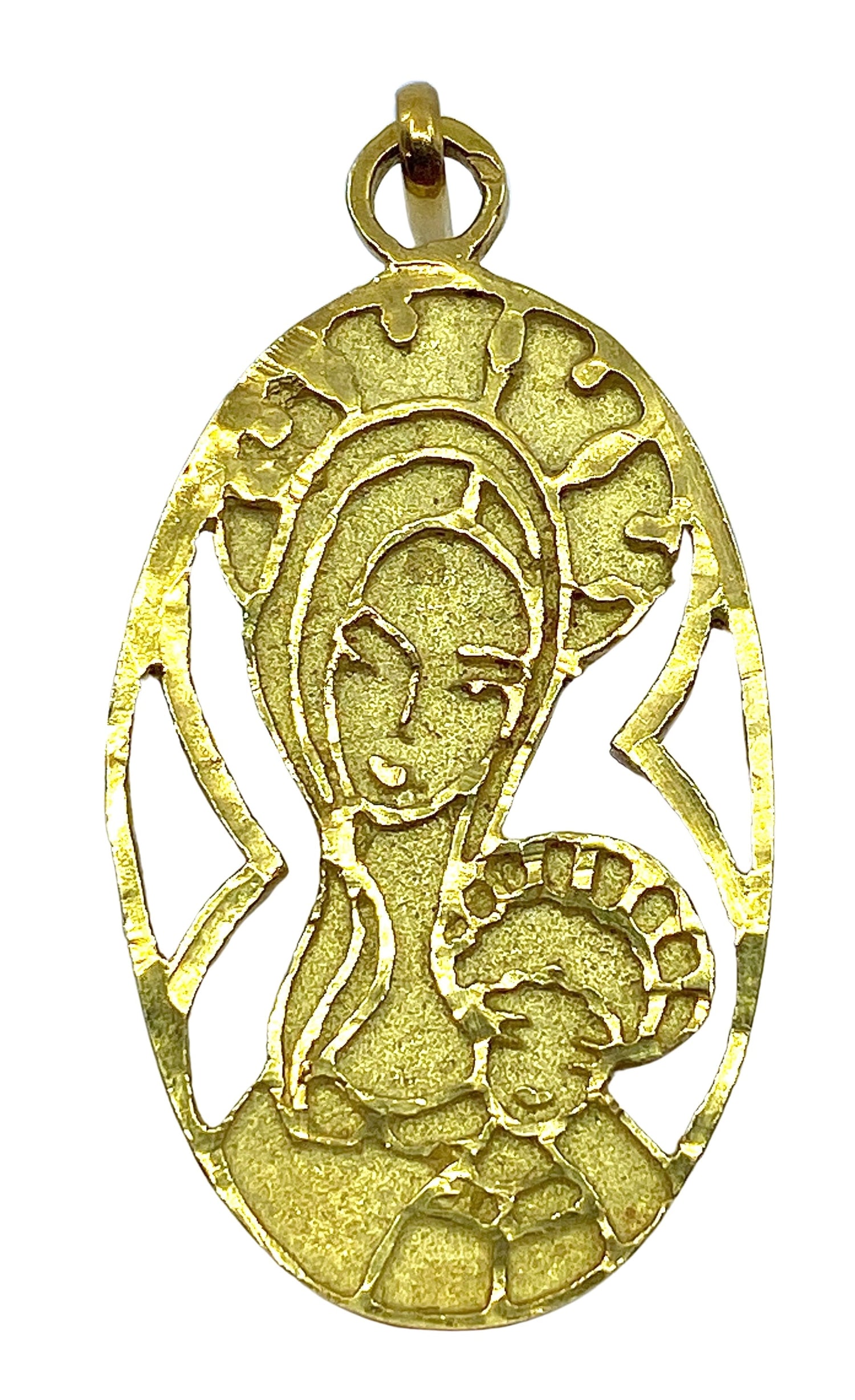 Médaille en or 18 carats représentant la Vierge et Jesus
