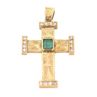 Pendentif croix en or 18k avec émeraude et diamants seconde main