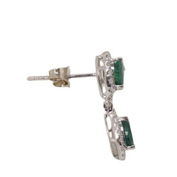 White gold, emerald and diamond drop earrings 