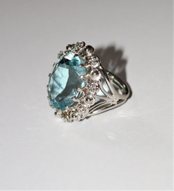 Bague Cocktail aigue-marine or blanc