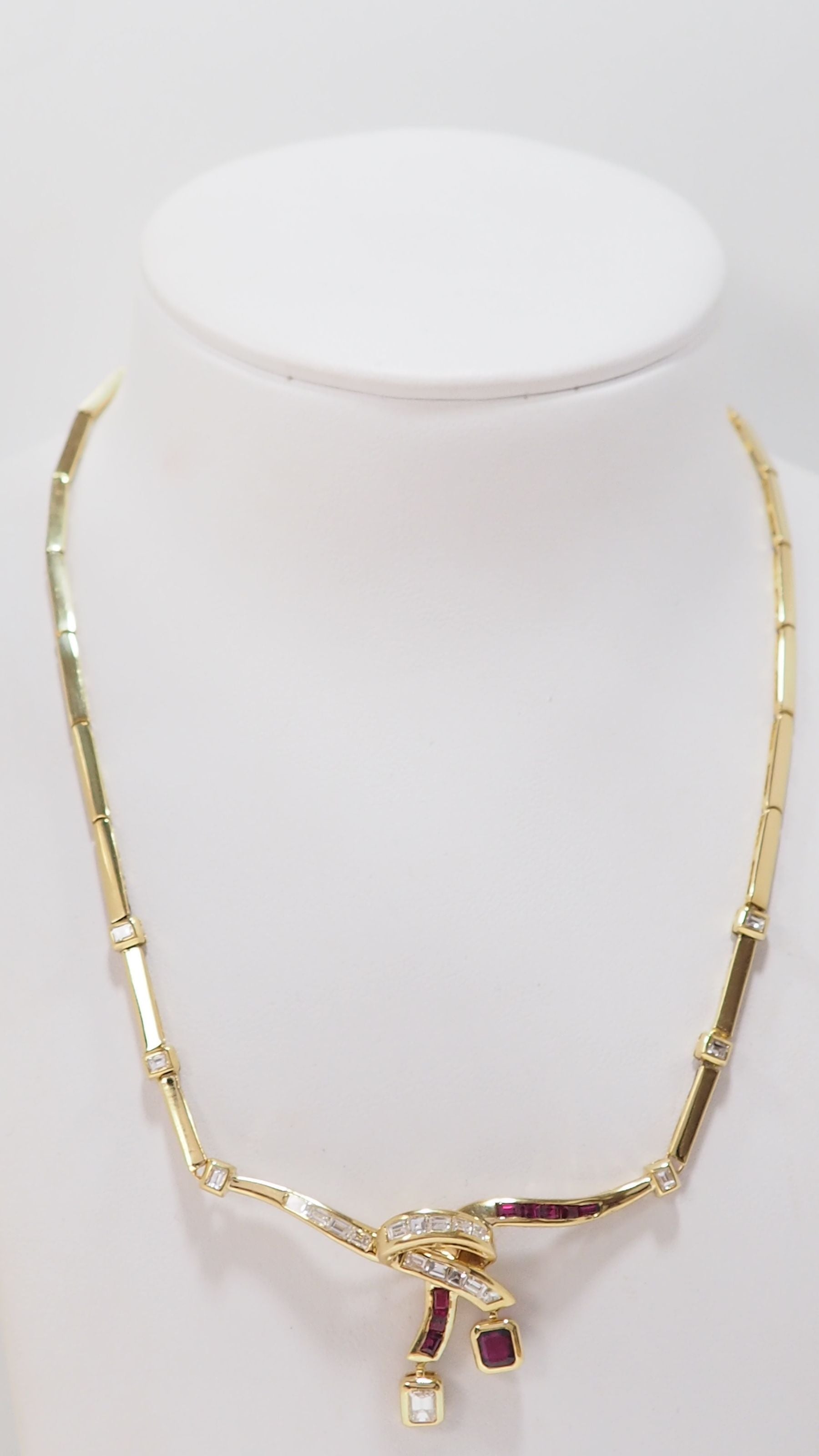 Collier Vintage En Or Jaune, Diamants Et Rubis